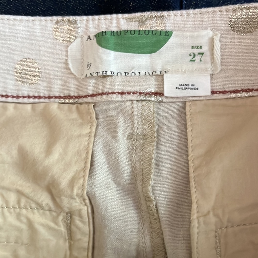 Anthropologie Gold Foil Polka Dots Linen Blend Bermuda Shorts Mid Rise - Picture 6 of 7